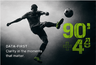 Footballer in motion with the data-first message